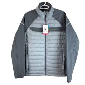 NEW Spyder Mens Packable Puffer Jacket Medium Pewter Gray Full Zip OMSP174 $169